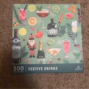 Galison Festive Drinks 500-Piece Puzzle - Green 20” x 20”